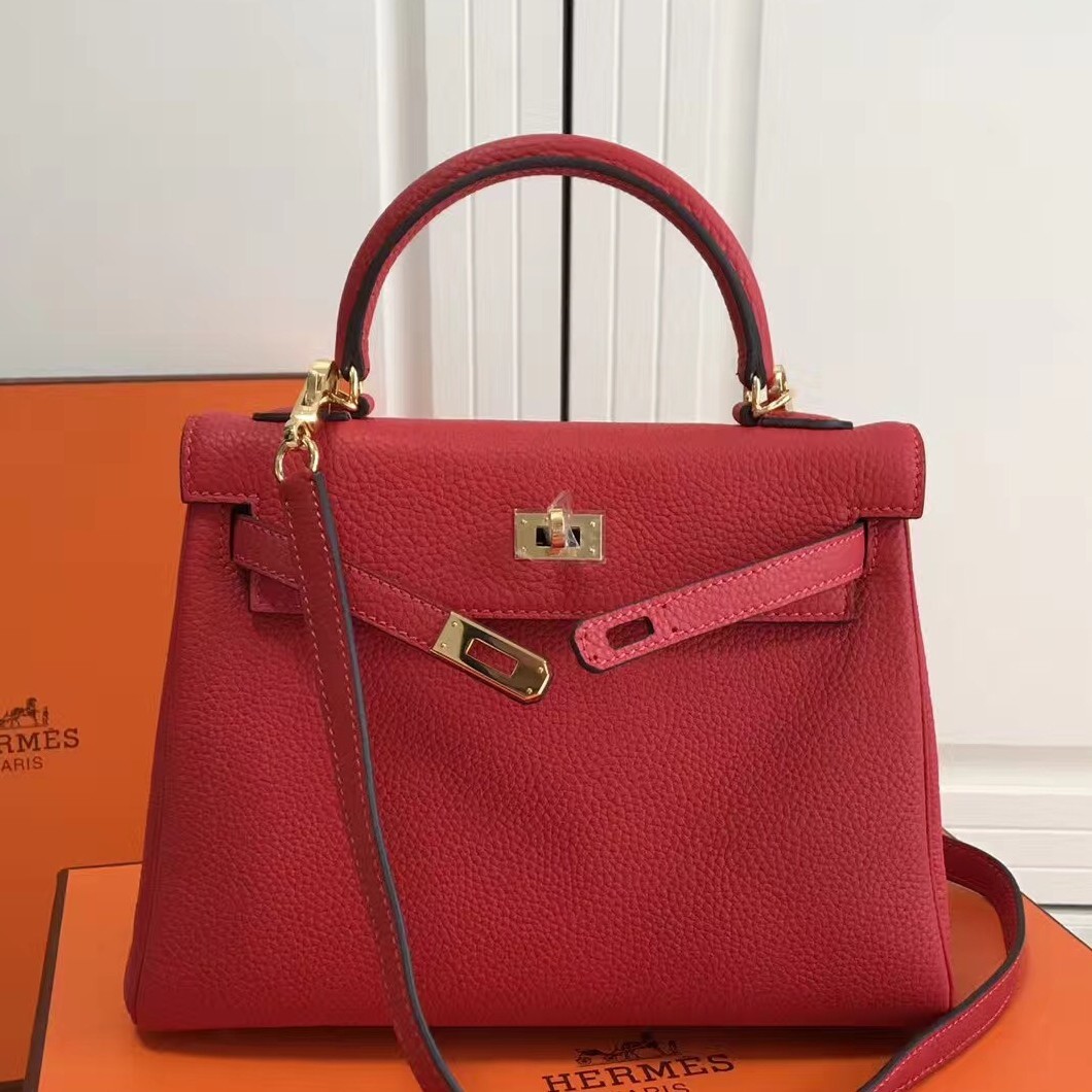 Replica Hermes Kelly 25cm Retourne Bag In Red Clemence Leather
