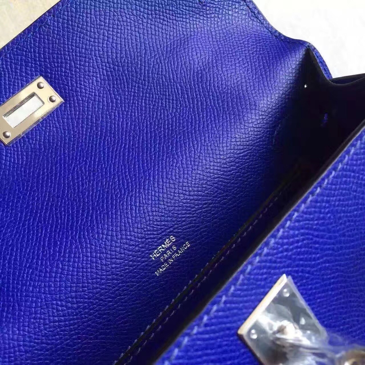 Replica Hermes Kelly Pochette Bag In Blue Glacier Epsom Leather