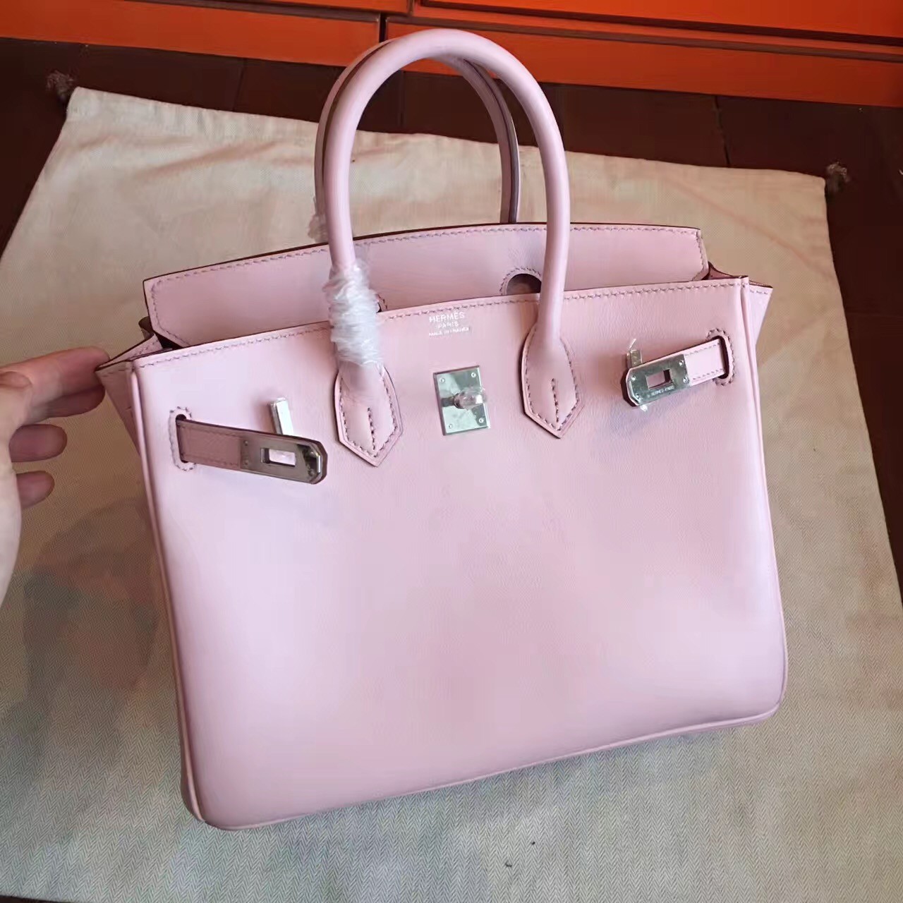 Hermes Rose Dragee Swift Birkin 25cm Handmade Bag QY00449