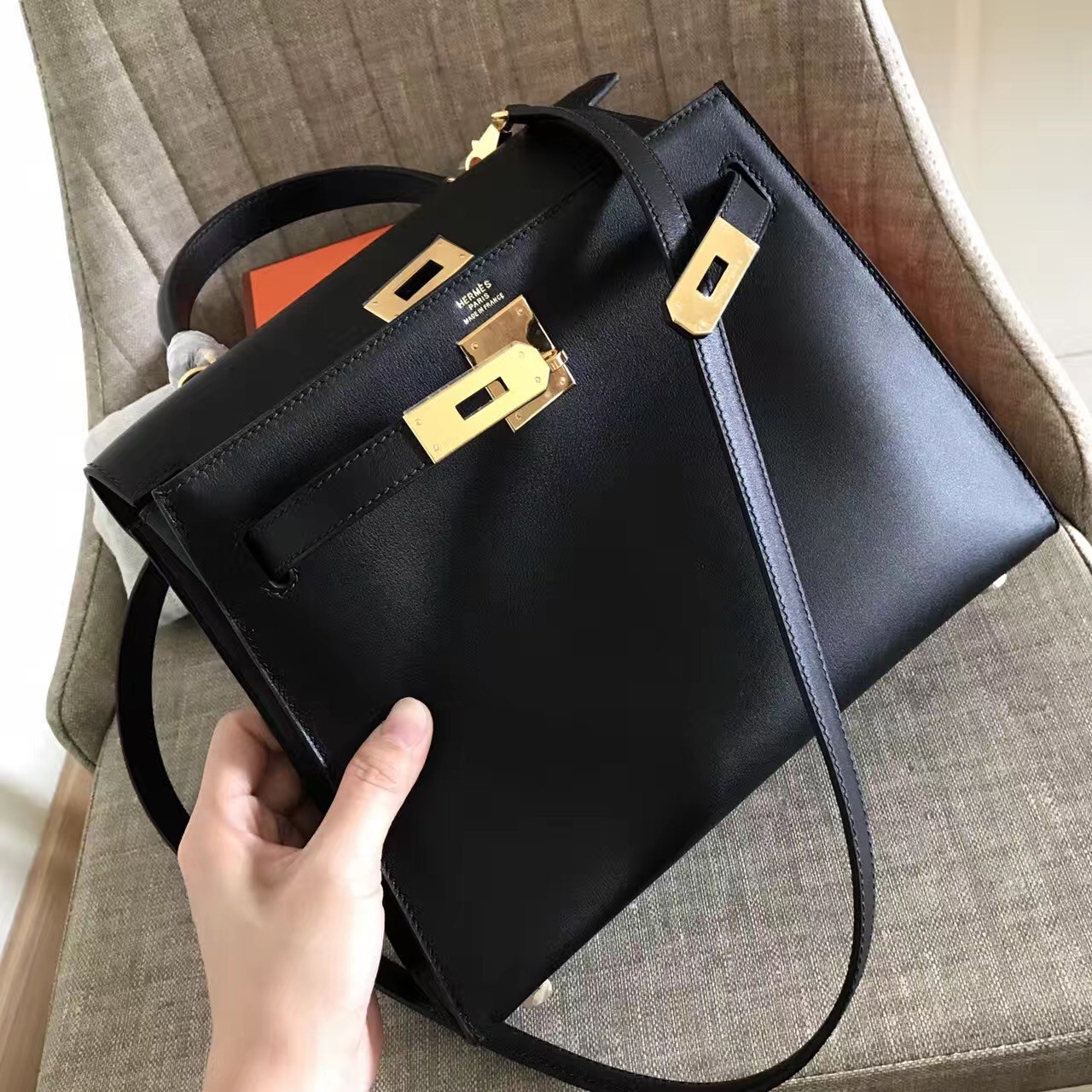 REAL 1:1 HAND-STITCHED Hermes Mini Jypsiere Bag Swift in BLACK