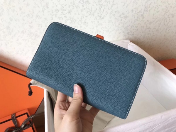 Fake Hermes Bicolor Dogon Duo Wallet In Brown/Orange Leather QY01855