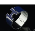 Hermes Blue Enamel Clic H Bracelet Narrow Width (33mm) In Silver QY00530