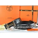 Hermes Reversible Belt Black/Black Crocodile Stripe Leather With18K Gold H au Carre Buckle QY02078