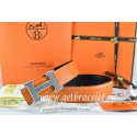 Hermes Reversible Belt Orange/Black Togo Calfskin With 18k Silver Wave Stripe H Buckle QY01409