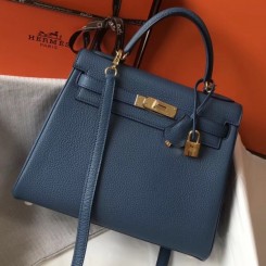 Hermes Kelly 28cm Bag Togo Leather Blue Lin Gold Replica Sale Online With  Cheap Price