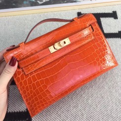Wholesale Hermes Lizard Skin Leather Mini Kelly Pochette Clutch Bag in  Chinese Red 22CM