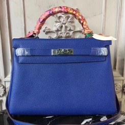 Replica Hermes Blue Iris Ostrich Kelly 28cm Handmade Bag