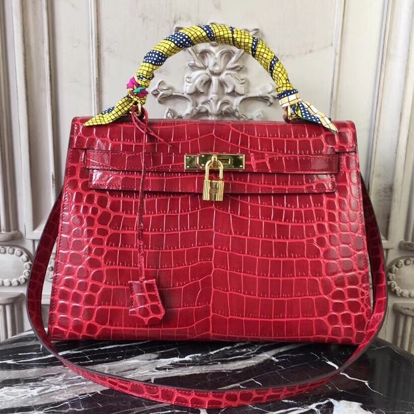 Hermes Kelly 32cm Bag In Dark Red Crocodile Leather QY01425 | Hermes ...