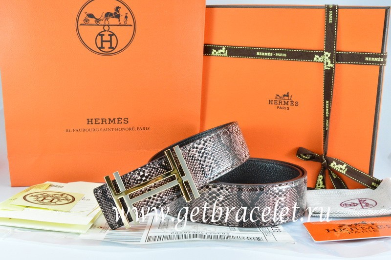 Hermes Reversible Belt Brown/Black Snake Stripe Leather With 18K Gold H ...