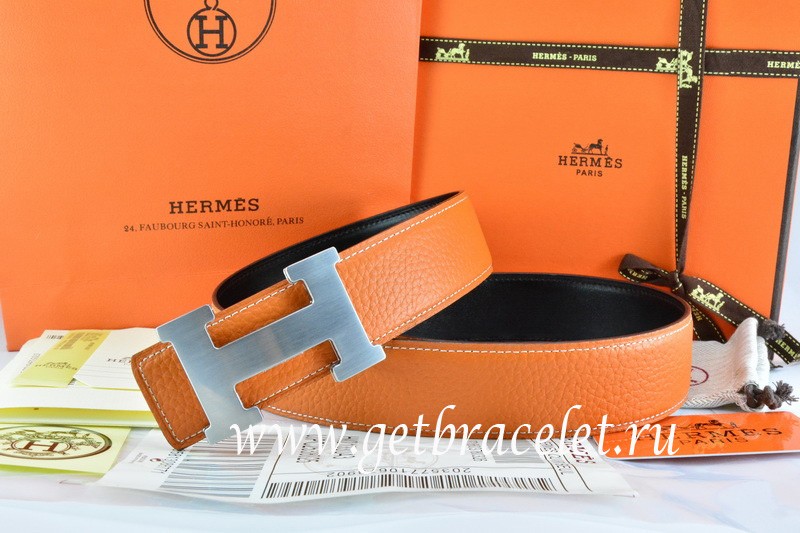 Knockoff Hermes Reversible Belt Orange/Black Togo Calfskin With 18k ...