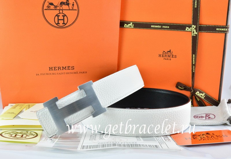 Replica Hermes Reversible Belt White/Black Togo Calfskin With 18k ...
